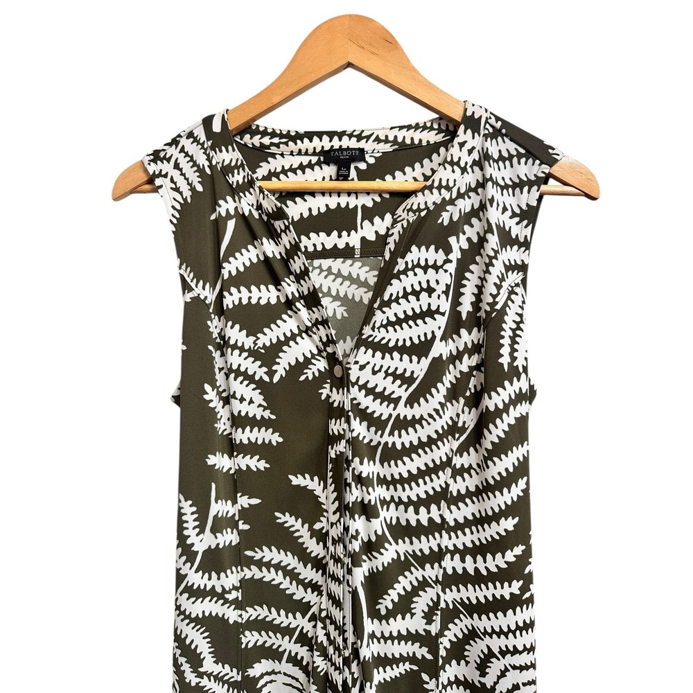 Talbots Botanical maxi shirtdress Sleeveless V Neck Olive Green Fern Large - Picture 3 of 7